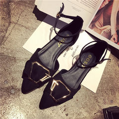 2017 new autumn Korean fashion all-match pointed shoes buckle with suede shoes a little low metal buckle shoes Merchandiser Thirty-eight black