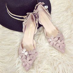 Korean all-match sweet high heels summer 2017 new female flowers pointed shoes with thin hollow 3cm low heeled shoes Thirty-eight Beautiful taro color