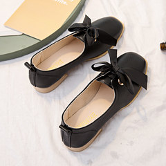 In the autumn of 2017 New England small leather shoes with low bow square all-match shallow mouth shoes with flat shoes students Thirty-eight black