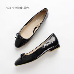 South Korea orders all-match leather PU round bow with a low ballet shoes big shoes. Thirty-eight 408-4 black patent leather