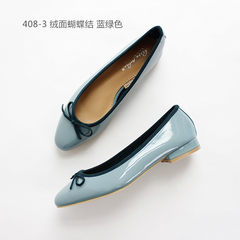 South Korea orders all-match leather PU round bow with a low ballet shoes big shoes. Thirty-eight 408-3 flannel blue green