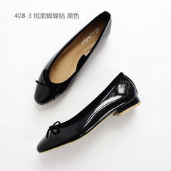 South Korea orders all-match leather PU round bow with a low ballet shoes big shoes. Thirty-eight 408-3 Black Cashmere