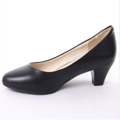 Spring leather low heel work shoes, black coarse documentary shoes, leather shoes with stewardess, professional equipment, commuting women's shoes Support 15 days without reason exchange Black (24 hours delivery)