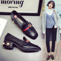 2017 spring and Autumn New England with a rough documentary shoes retro square small leather shoes all-match shoes. Thirty-eight black