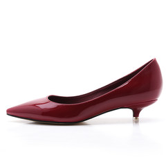 Short heel high heels, women's new 2017, pointed fine with 3cm small code, low merchandiser shoes, shallow leather shoes Thirty-eight Claret