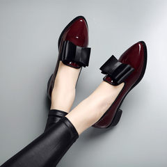 British style women's shoes 2017 autumn new style pointed single shoes with heel big code gourd shoe, autumn shoes soft sister, small leather shoes Thirty-eight Claret