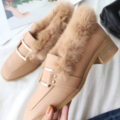 2017 new Lok Fu shoes autumn Vintage shoes all-match Korean female students with coarse shoes Merchandiser Thirty-eight Apricot - feathers