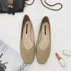 Korean square shoes 2017 spring new all-match flat low with thick with shallow mouth soft soft bottom shoes grandma Thirty-eight Beige