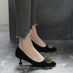 The cat with 2017 new shoes with small black shoes all-match 3cm low heel shoes shoes autumn Korean shallow mouth Thirty-eight black