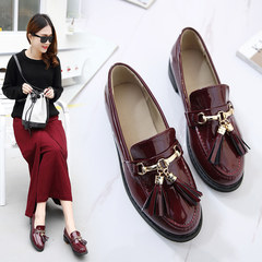 2017 winter shoes round flat shoes leisure shoes all-match Korean female students with low plus velvet shoes Thirty-eight Claret