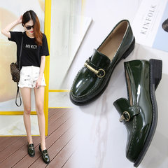 2017 winter shoes round flat shoes leisure shoes all-match Korean female students with low plus velvet shoes Thirty-eight Blackish green