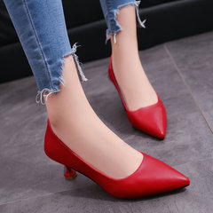 2017 summer style new high heel shoes, fine heel pointed black work shoes, spring and autumn single shoe cat and women's shoes Thirty-eight gules