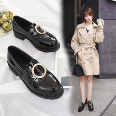 The Korean version of 2017 new spring all-match shoes with British style loafer shoes fashion shoes female students Thirty-eight 669-1 black metal buckle