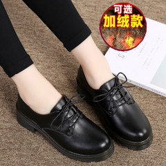 The new students in the fall 2017 documentary shoes casual small leather shoes female British style thick bottom all-match plus velvet shoes tide Thirty-seven High quality black cashmere