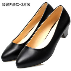 Professional women's shoes, autumn high-heeled shoes, black leather shoes, interview, work, single shoes, round heel, heel and heel, work shoes, women Thirty-eight 3cm with short heel and no sense