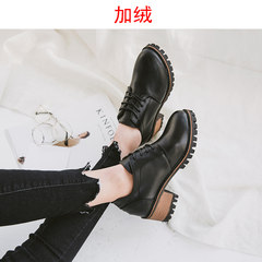 Autumn shoes thick with with 2017 new students all-match Korean Bullock British style shoes women's shoes Thirty-five JQYS-M32 Black Cashmere