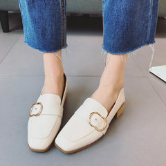 In autumn 2017 new British style shoes female shoes retro square with rough documentary le fu shoe buckle spring Thirty-eight Beige