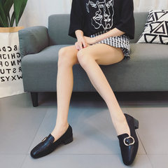 In autumn 2017 new British style shoes female shoes retro square with rough documentary le fu shoe buckle spring Thirty-eight black