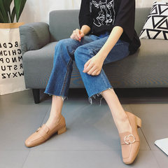 In autumn 2017 new British style shoes female shoes retro square with rough documentary le fu shoe buckle spring Thirty-seven Apricot