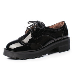 In the Korean version, with the small leather shoes, autumn English wind, Bullock black shoes, school wind retro shoes, black shoes Thirty-eight No toe hole -4 cm