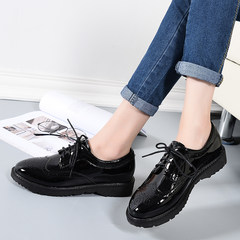In the Korean version, with the small leather shoes, autumn English wind, Bullock black shoes, school wind retro shoes, black shoes Thirty-five Black (3 cm in height)