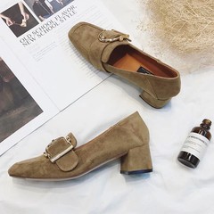 Korean version of the documentary with coarse shoes summer 2017 new shoes Square all-match Doug British style retro shoes Thirty-eight Camel