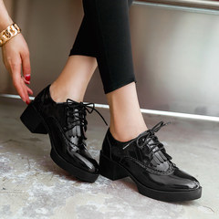 2017 autumn and winter British thick bottom shoes with thick Soviet romantic female college with Bullock's patent leather shoes Thirty-eight Black tassels
