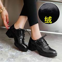 2017 autumn and winter British thick bottom shoes with thick Soviet romantic female college with Bullock's patent leather shoes Thirty-eight Black tassel with velvet