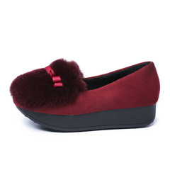 2017 Korean winter female thick bottom Maomao shoes with Doug muffin bottom shoes with all-match Rex cashmere wool single shoes Thirty-eight Claret