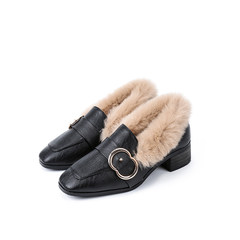 British style shoes female student winter 2017 Korean all-match retro loafer square with coarse shoes Merchandiser Thirty-eight Black (with NAP)