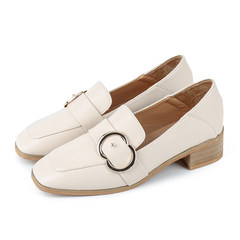 British style shoes female student winter 2017 Korean all-match retro loafer square with coarse shoes Merchandiser Thirty-eight Beige