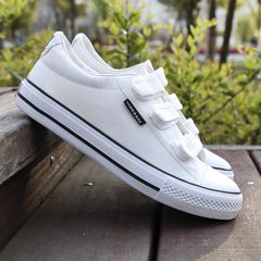 The fall of men's canvas shoes shoes low shoes high shoes casual shoes to help a student. Black and white shoes Thirty-eight Velcro white
