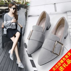 The wind in autumn 2017 new shoes with thick with Korean Dadong shoes all-match small fresh high-heeled shoes Thirty-eight Black velvet