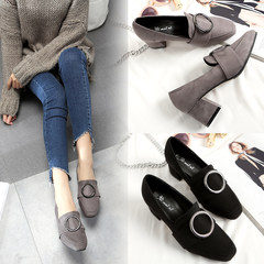 2017 new autumn all-match plus velvet square heels with rough girls shoes black shoes Doug occupation Thirty-eight black