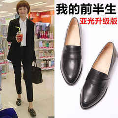 The first half of my shoes Tang Jing pointed shoes leather rough documentary with British style retro shoes tide 35 (direct selling) Patent leather