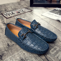 Leather shoes for men in autumn, shoes for young men, shoes for crocodiles, shoes for lazy people Forty Elegant blue