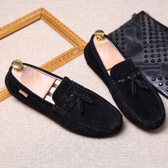 Doug shoes leather casual shoes New England frosted Korean tassel sets foot lazy soft bottom antiskid shoes Forty-three black