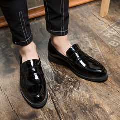 Korean men's dress shoes business casual shoes with pointed shoes black cashmere thermal British male shoes Forty-five 8857 increase in frenulum and lining