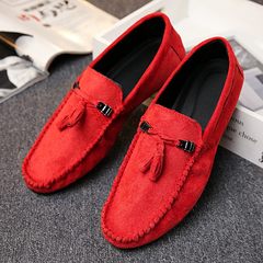 Summer Shoes Mens Shoes Mens social lazy peas acne tease shoes red Korean youth leisure shoes Forty-three Red (slightly smaller)