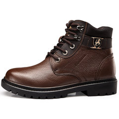 Martin winter boots high boots for male helpers boots leather British style plus velvet warm cotton leather shoes boots in the tide Thirty-eight brown