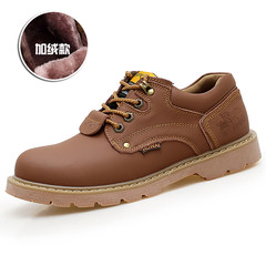 Autumn and winter big head leather shoes, men's frock shoes, low shoes, thick soles shoes, Martin boots, genuine British sports shoes Thirty-eight 8566 light brown (with velvet)