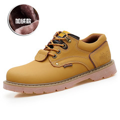 Autumn and winter big head leather shoes, men's frock shoes, low shoes, thick soles shoes, Martin boots, genuine British sports shoes Thirty-eight 8566 yellow (with cashmere)