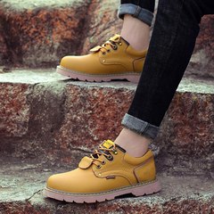 Autumn and winter big head leather shoes, men's frock shoes, low shoes, thick soles shoes, Martin boots, genuine British sports shoes Thirty-eight 8566 yellow