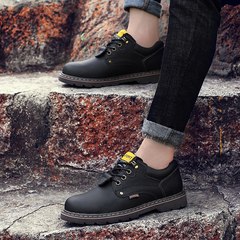 Autumn and winter big head leather shoes, men's frock shoes, low shoes, thick soles shoes, Martin boots, genuine British sports shoes Thirty-eight 8566 black
