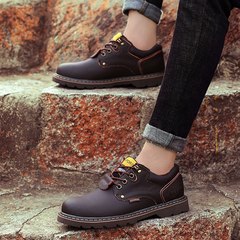 Autumn and winter big head leather shoes, men's frock shoes, low shoes, thick soles shoes, Martin boots, genuine British sports shoes Thirty-eight 8566 dark brown