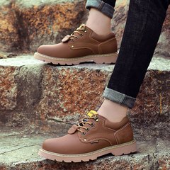 Autumn and winter big head leather shoes, men's frock shoes, low shoes, thick soles shoes, Martin boots, genuine British sports shoes Thirty-eight 8566 light brown