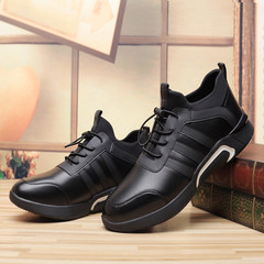 New winter men's casual shoes men leather sports shoes for young men. Low breathable mens shoes Thirty-eight black