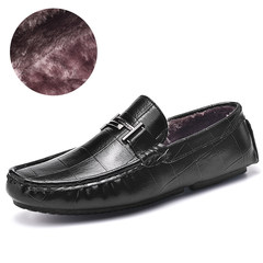 The casual shoes and shoe leather cashmere Doug male dress business men's Loafers Shoes trend in autumn and winter Forty-three Black [T buckle]
