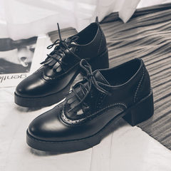 The 2017 fall thick bottom shoes Jogakuin Soviet romantic shoes with leather rough documentary Bloch shoes Thirty-eight Black matte