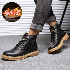 The fall of man Martin boots male Korean winter retro shoes in England for high boots help tooling boots shoes Thirty-eight Black velvet